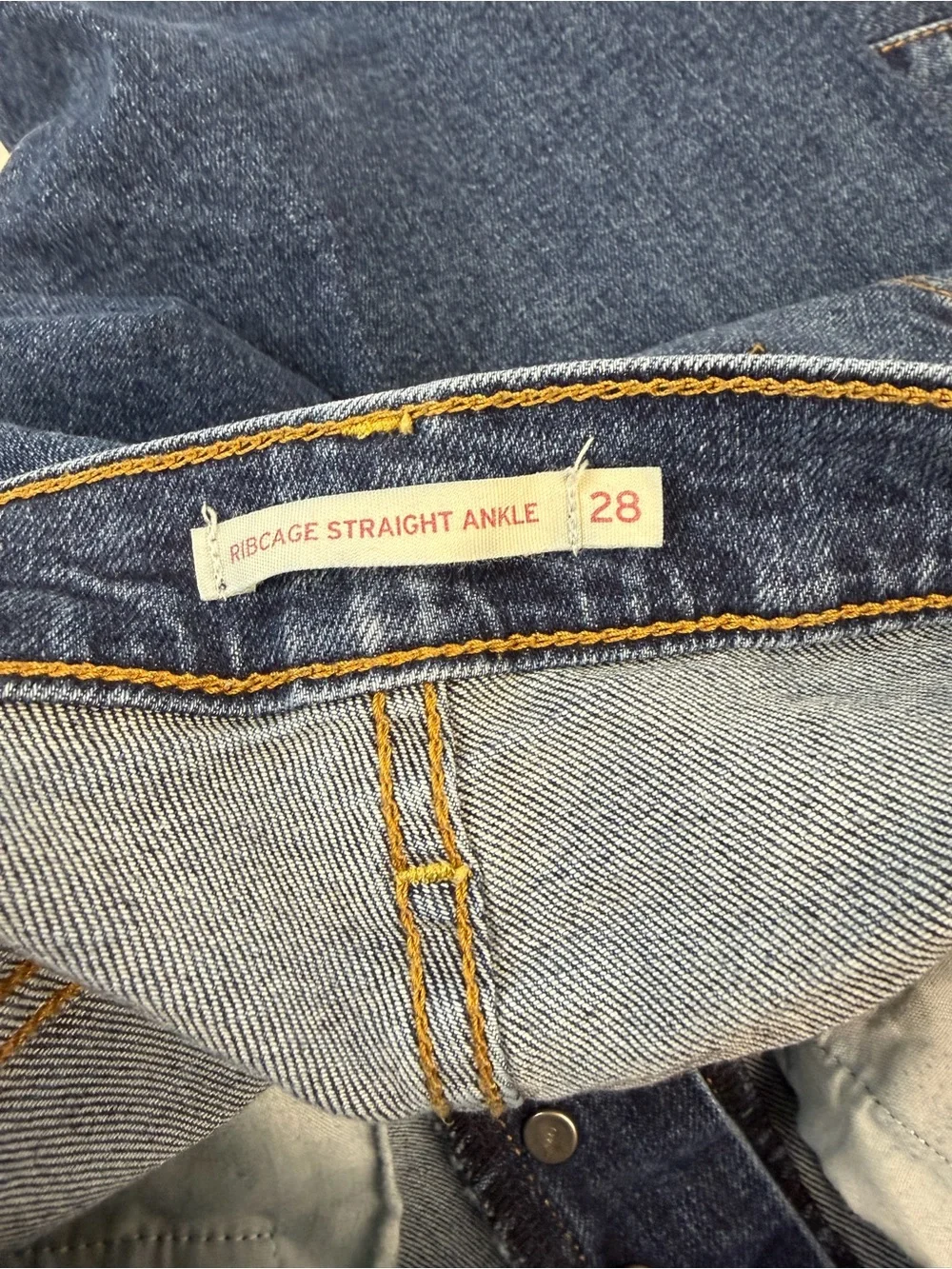 Levi’s Ribcage Straight Ankle Dark Wash Jeans, 28